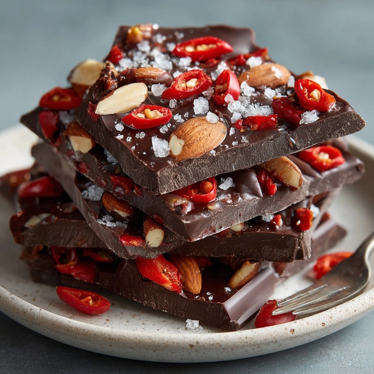 Decadent homemade Chili Chocolate Bark, ready to be snapped and shared for dessert.