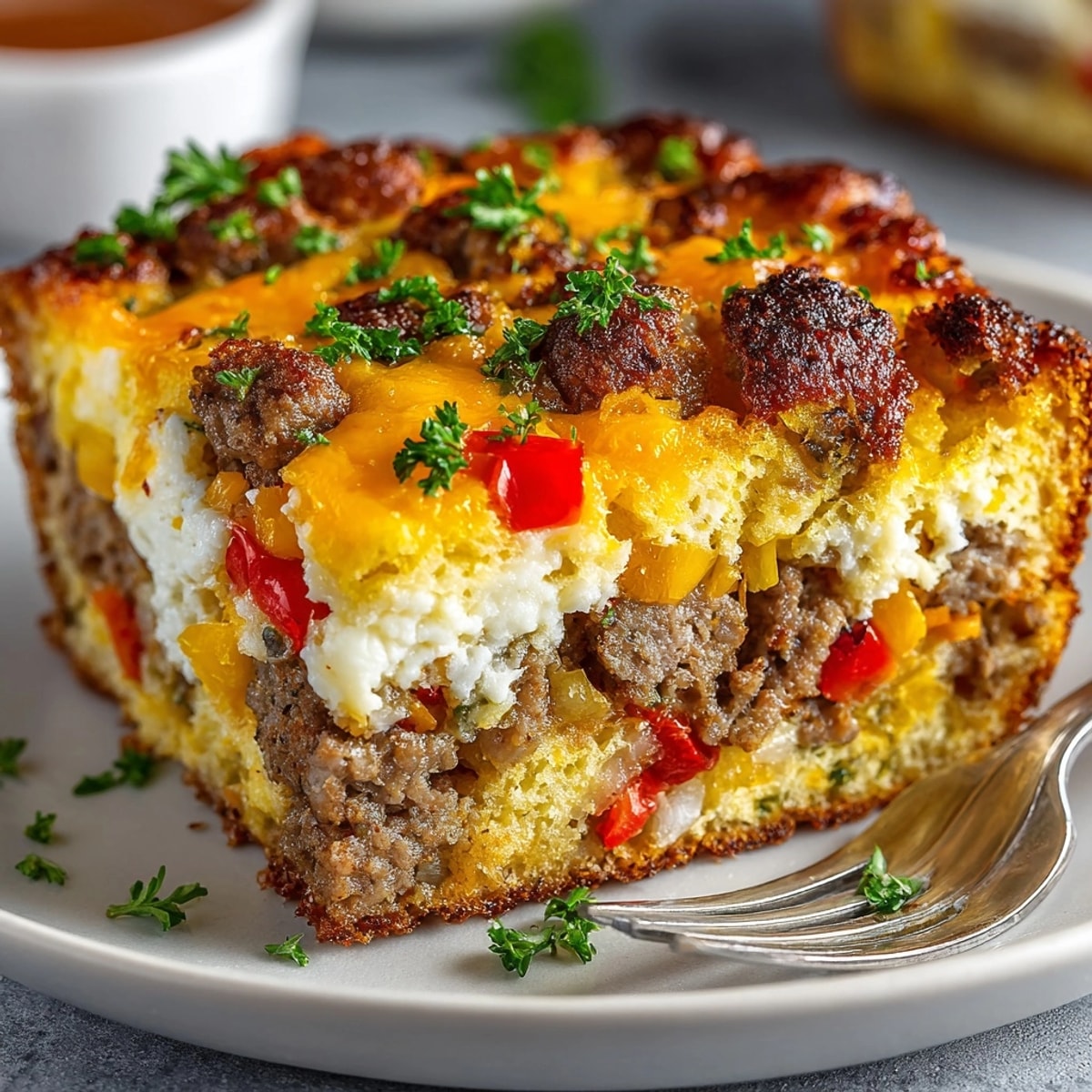 Hearty Leftover Stuffing Breakfast Casserole is baking, filling the kitchen with savory aromas.