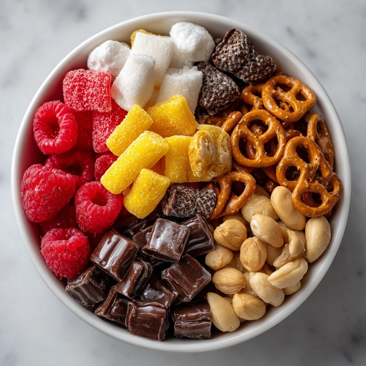 Homemade Swedish Candy Snack Mix, a vibrant, chewy treat with sweet and salty notes.