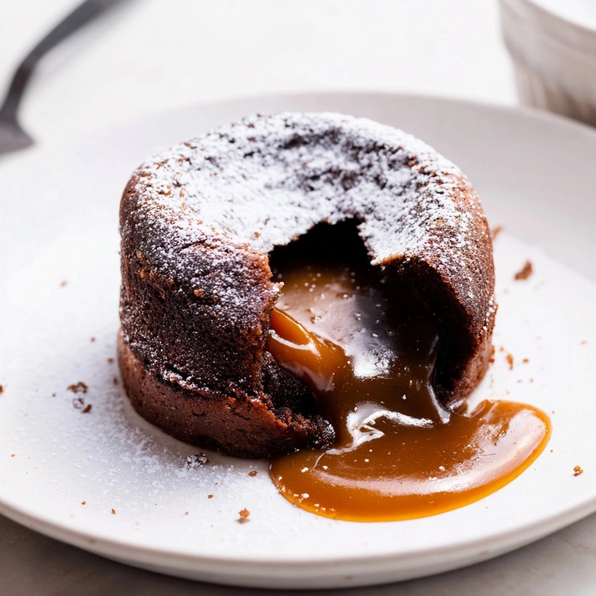 Perfectly baked Molten Caramel Cakes in ramekins, ready to be served.