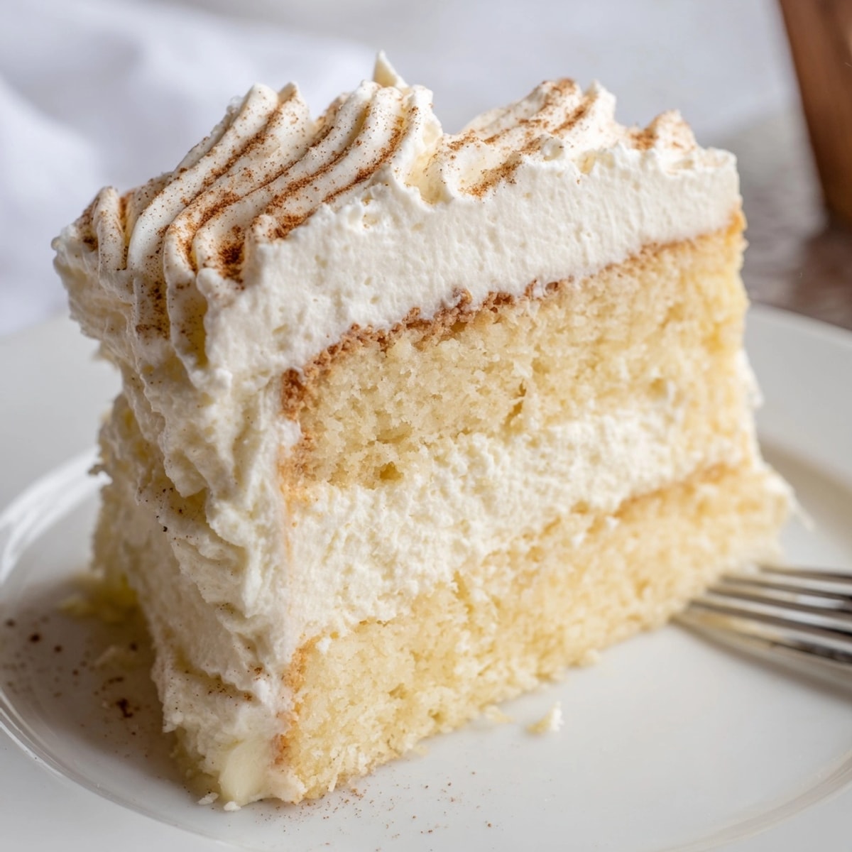Golden Tres Leches Cake, soaked and chilled, rests before the whipped cream layer.