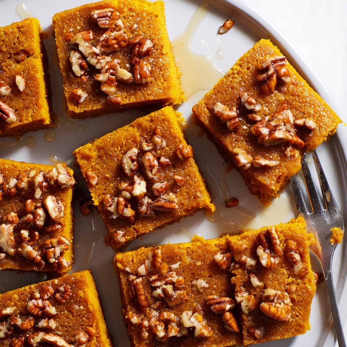 Golden Cinnamon Maple Pumpkin Bars, warm spices hint at autumn, ready to serve.