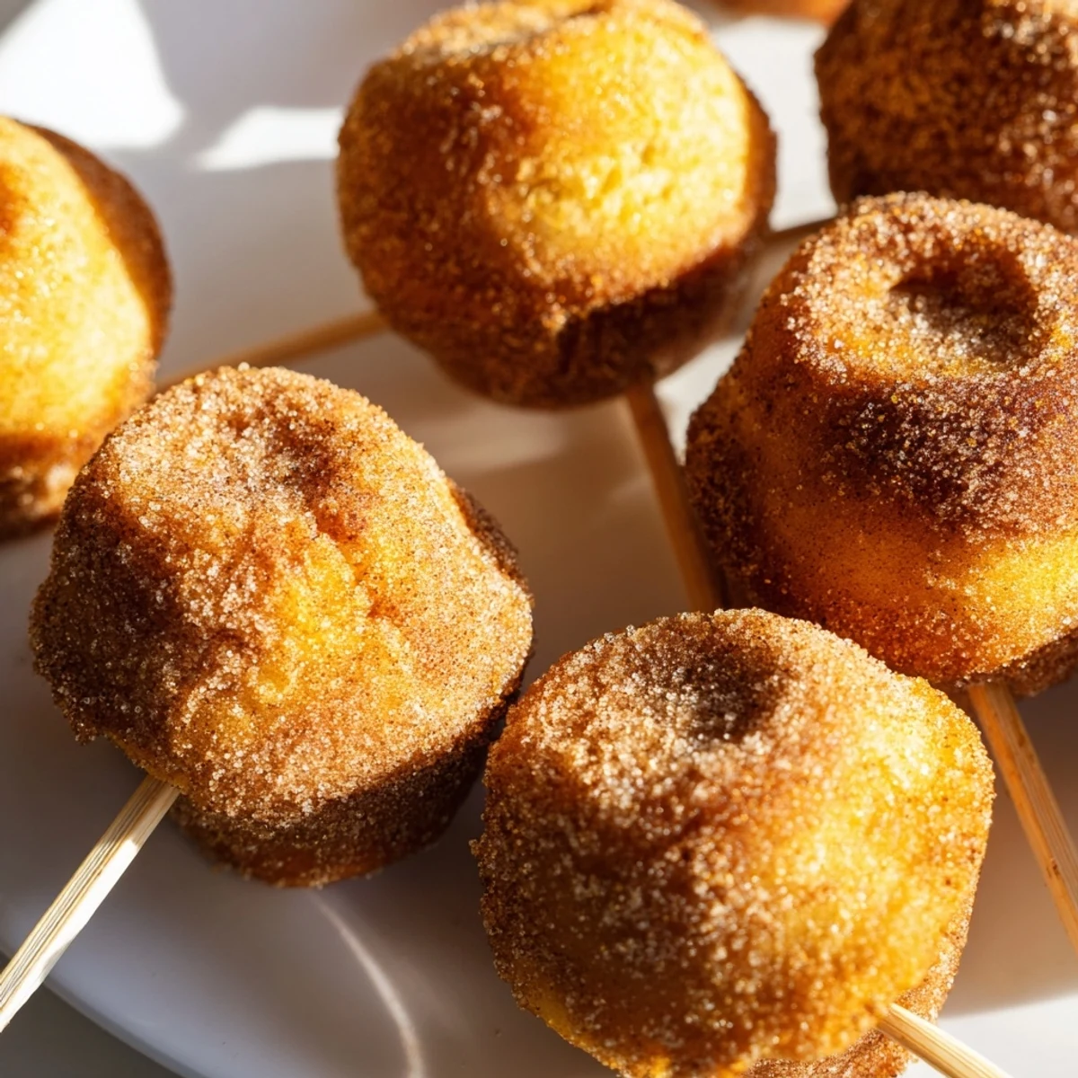 Delicious Chai Pumpkin Churro Cake Pancake Muffin Pops rolled in cinnamon-sugar goodness.  