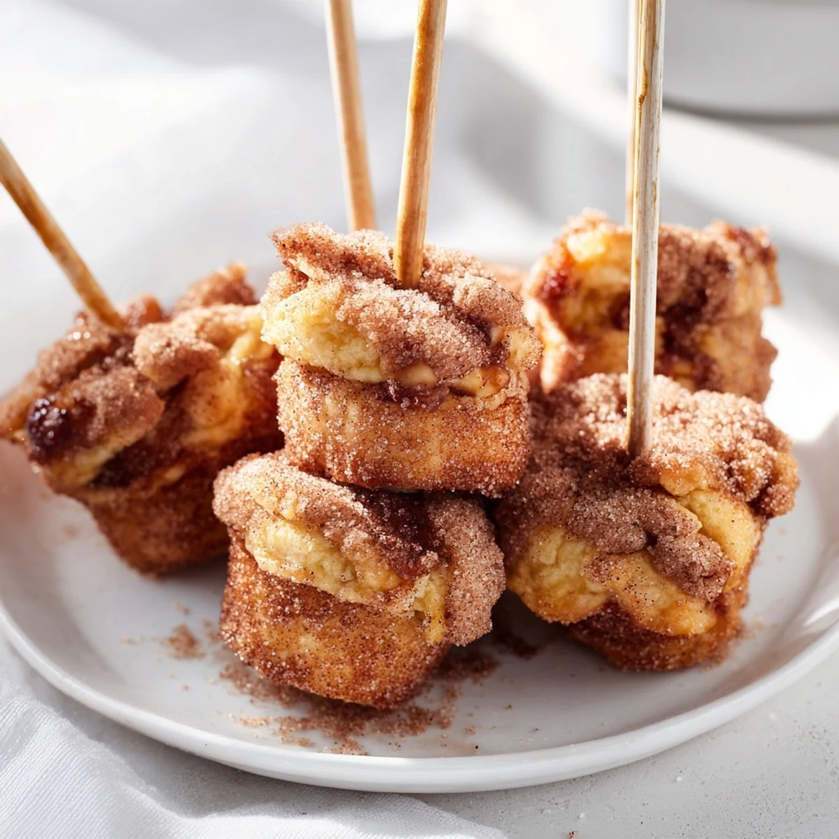 Sweet Cinnamon Sugar Maple Bourbon Cheddar Biscuit Muffin Skewers ready for brunch delight.  
