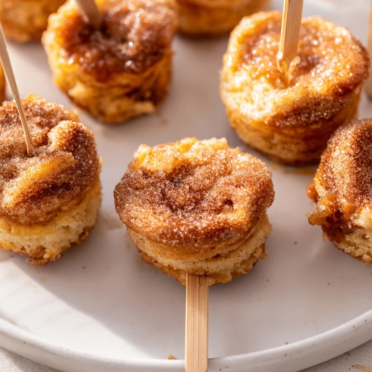 Savory cheddar muffin skewers brushed with warm maple bourbon, sprinkled with cinnamon sugar.  