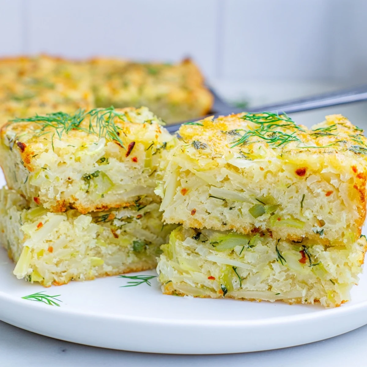 Fluffy Dill Pickle Chili Garlic Monster Cake Pancake Bars baked to golden perfection.  