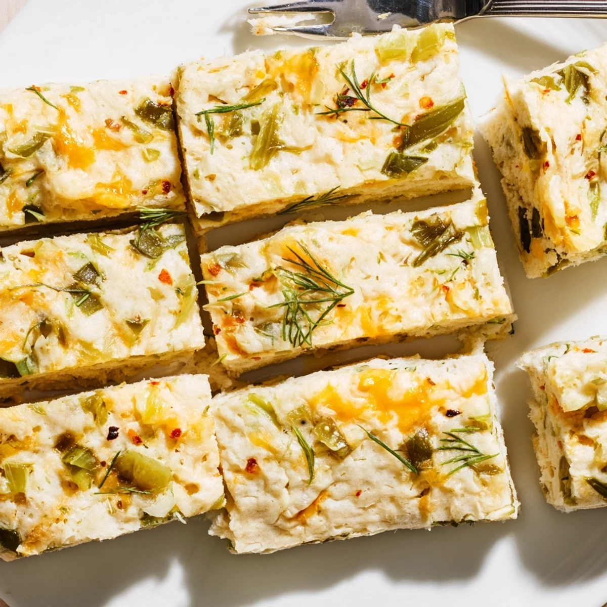 Deliciously rich Dill Pickle Chili Garlic Monster Cake Pancake Bars served warm with yogurt.