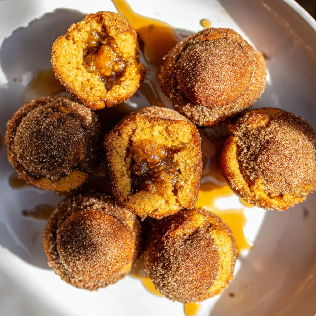 Tender maple ginger cheddar cinnamon sugar biscuit muffin balls fresh from the oven.  