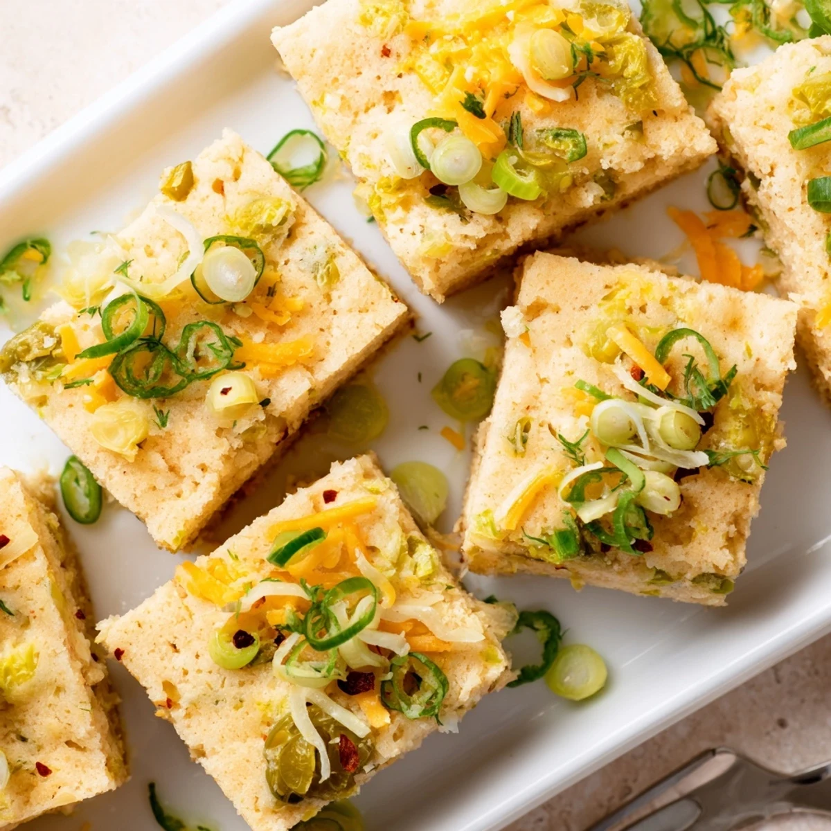 Fluffy Dill Pickle Chili Garlic Monster Cake Pancake Bars fresh from the oven.  