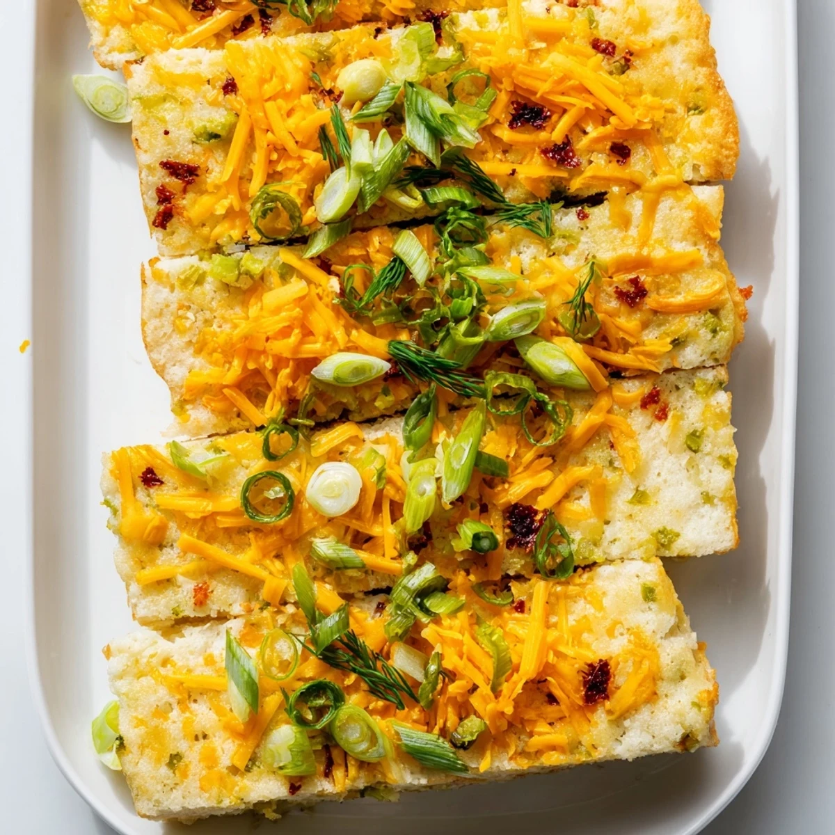 Irresistible Dill Pickle Chili Garlic Monster Cake Pancake Bars with melted cheese topping.