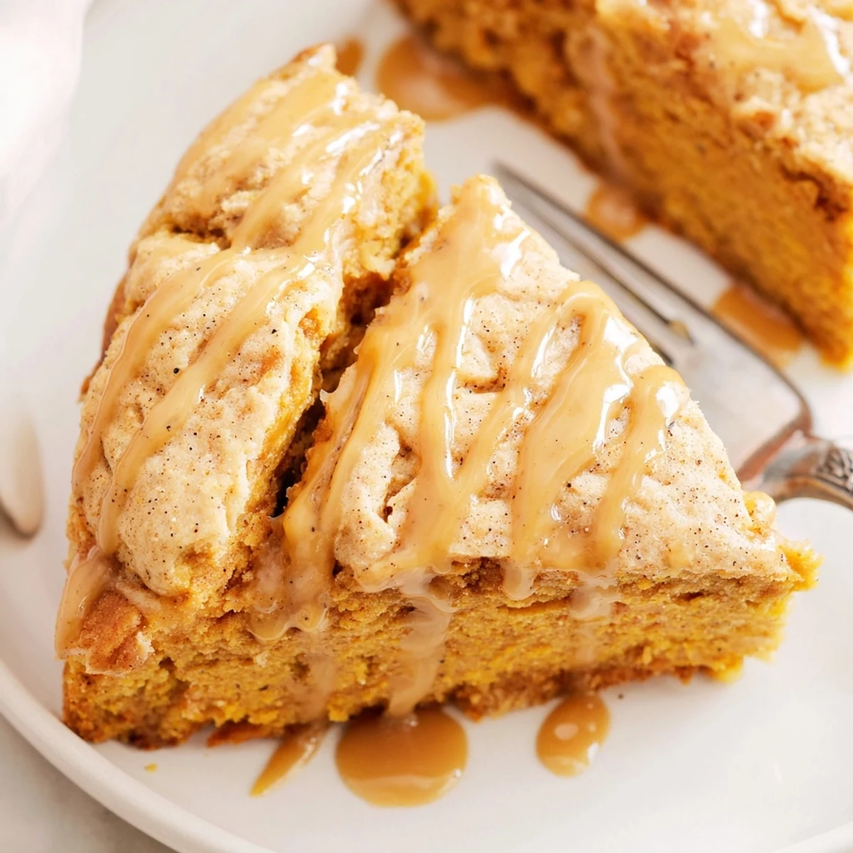 Indulge in creamy Chai Pumpkin Sweet Tea Cheesecake Cake Scones drizzled with sweet glaze.  