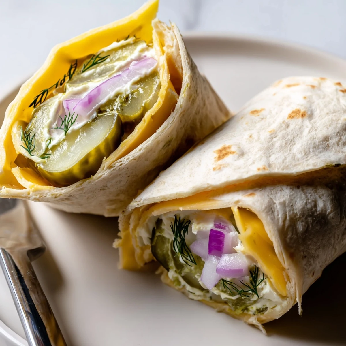 Tangy Pickle-in-a-Blanket appetizers wrapped in tortillas for easy, delicious bites.  