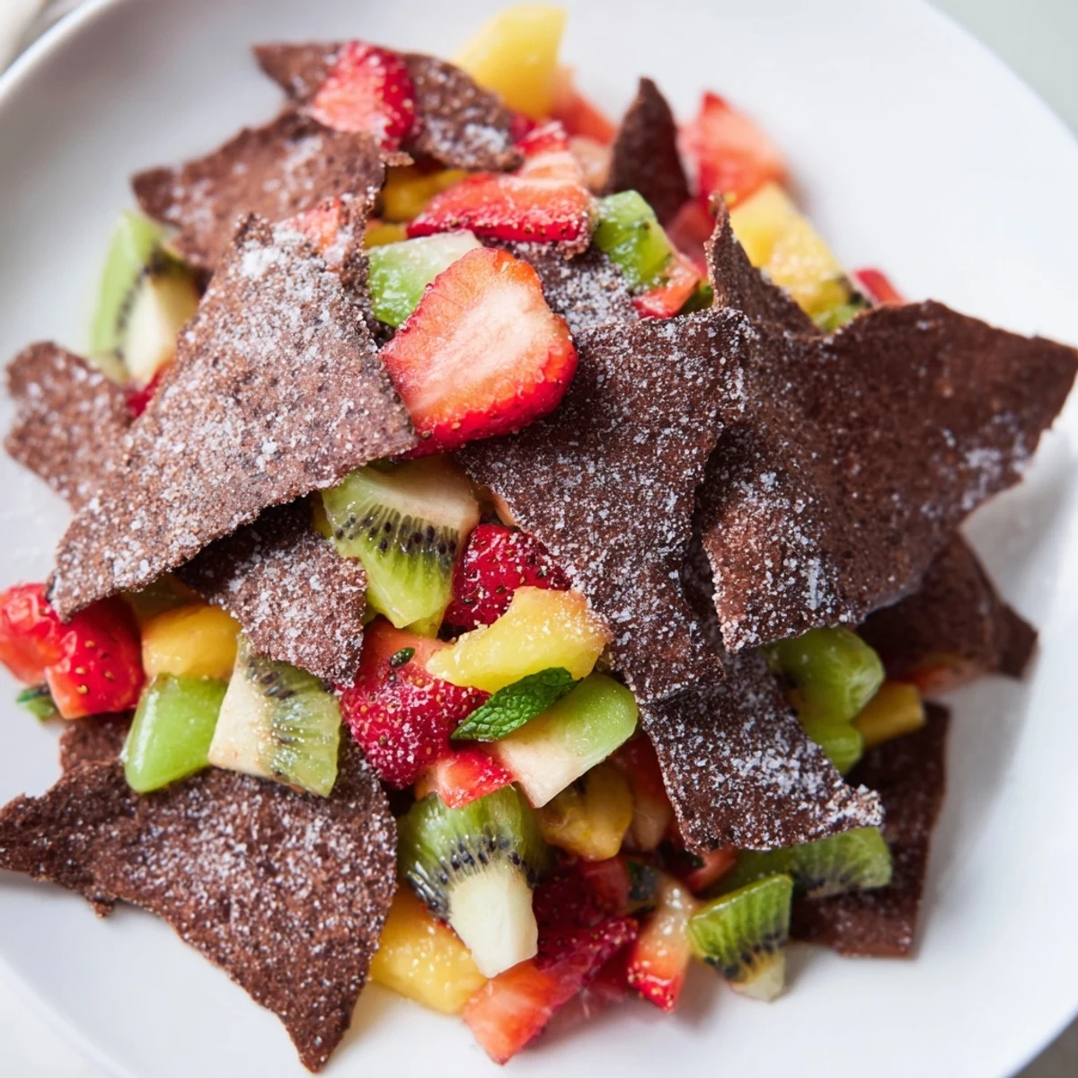 Indulge in Dessert Chips & Salsa with crispy chocolate chips and fresh fruit salsa.  