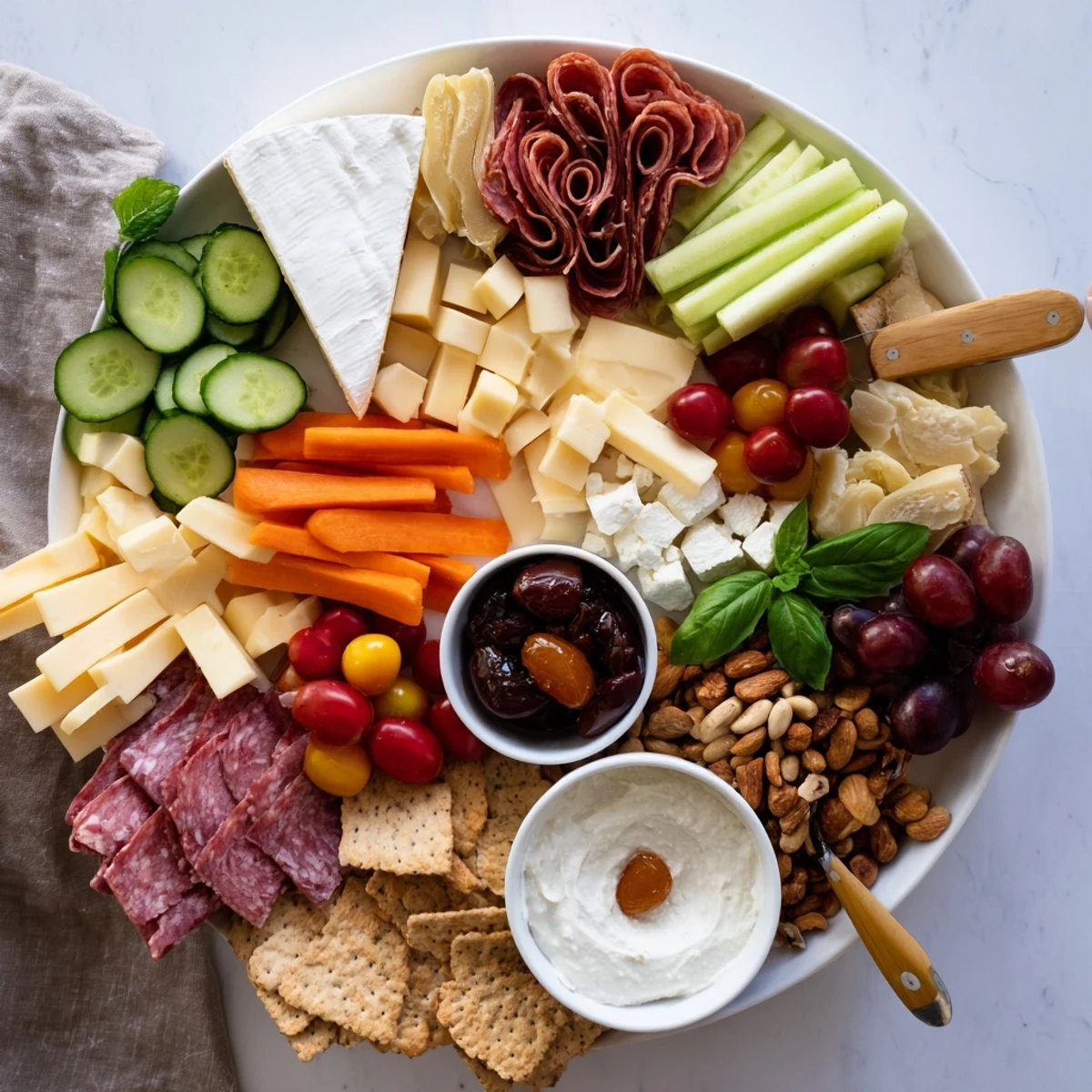 Elegant Girl Dinner Platter featuring sliced cheeses and seasonal fruits for a light meal.