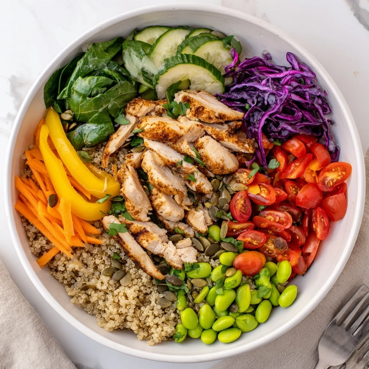 Beautifully layered Healthy Meal-Prep Bowls showcasing quinoa, fresh vegetables, and flavorful protein.