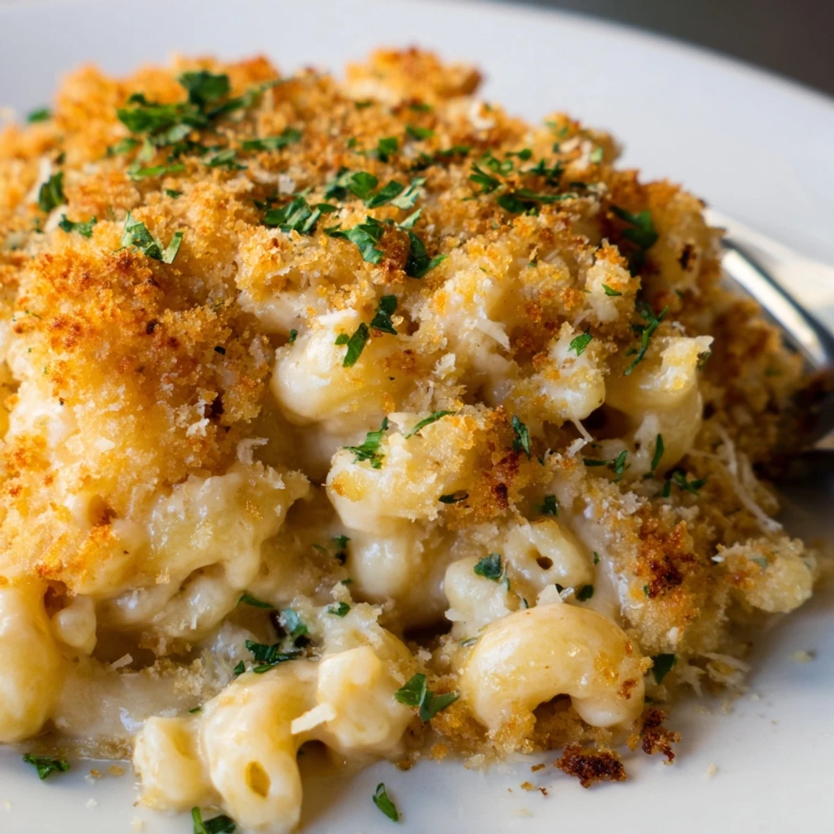 Decadent Truffle Macaroni & Cheese drizzled with aromatic oil for enhanced flavor.  