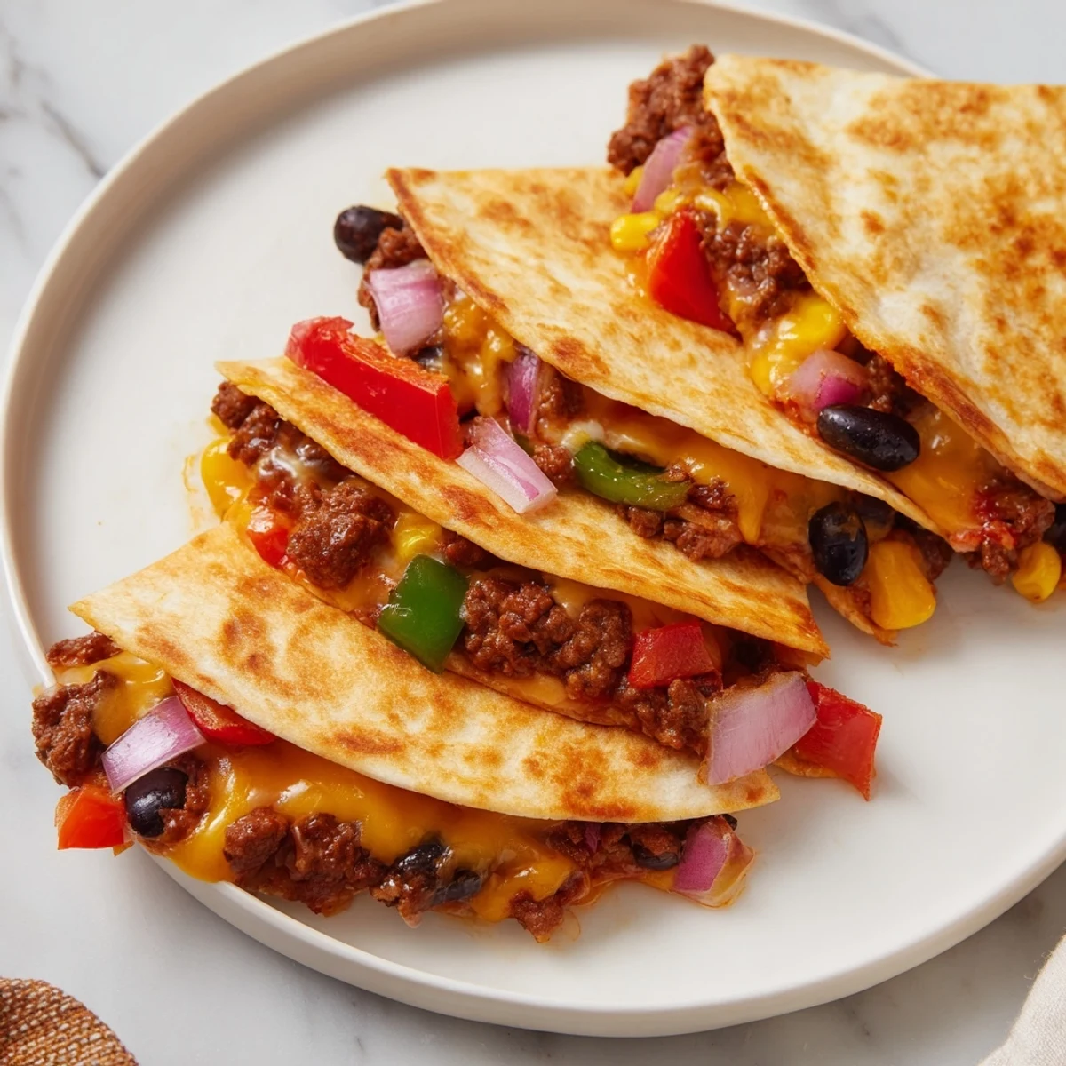 Golden, crispy Sheet Pan Quesadillas with melted cheese and savory beef, ready to enjoy.