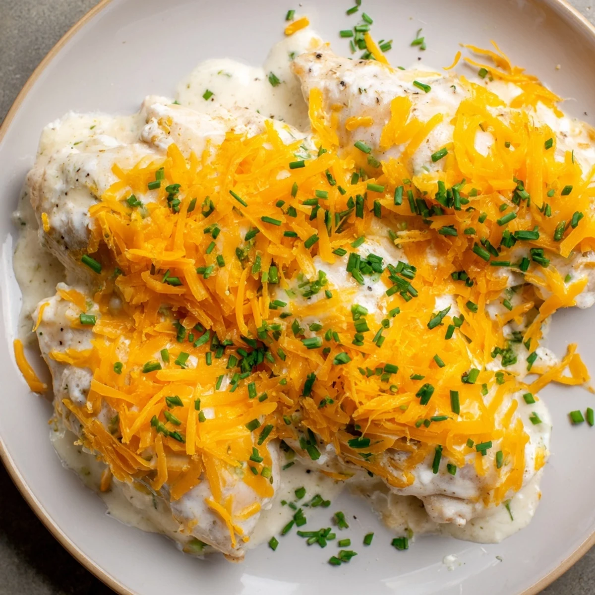 Golden, bubbly Cheddar Ranch Chicken Bake, a delicious casserole with melted cheese and juicy chicken.