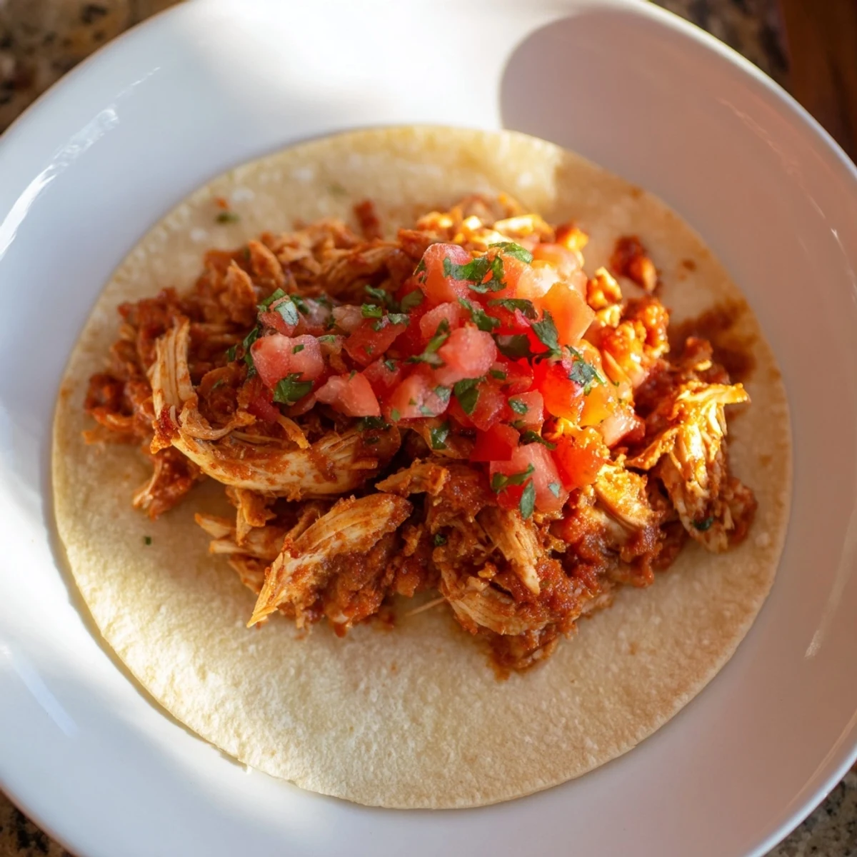 A close-up of delicious Crock-Pot shredded chicken tacos, ready to be enjoyed with fresh toppings.