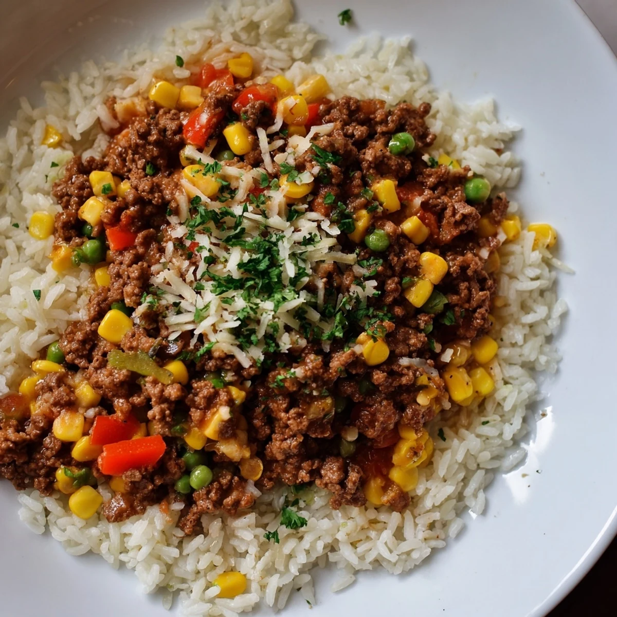 Ground Beef Skillet Veggies Rice