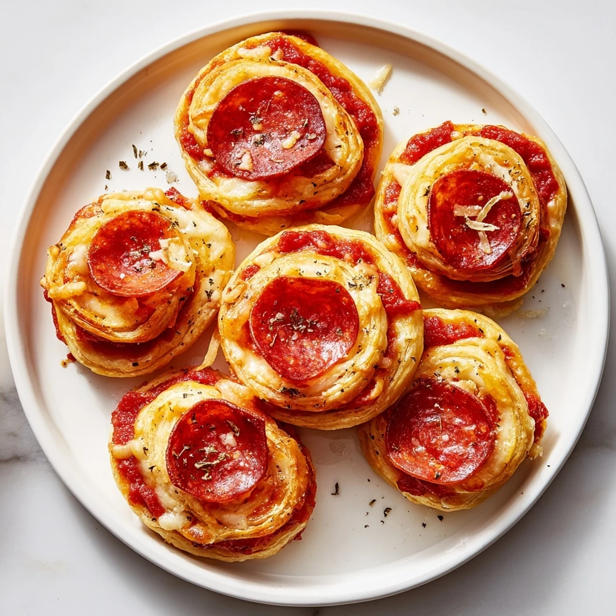 Enjoy the sight of baking Mini Pepperoni Pizza Pinwheels, smelling the savory pepperoni with every bite.
