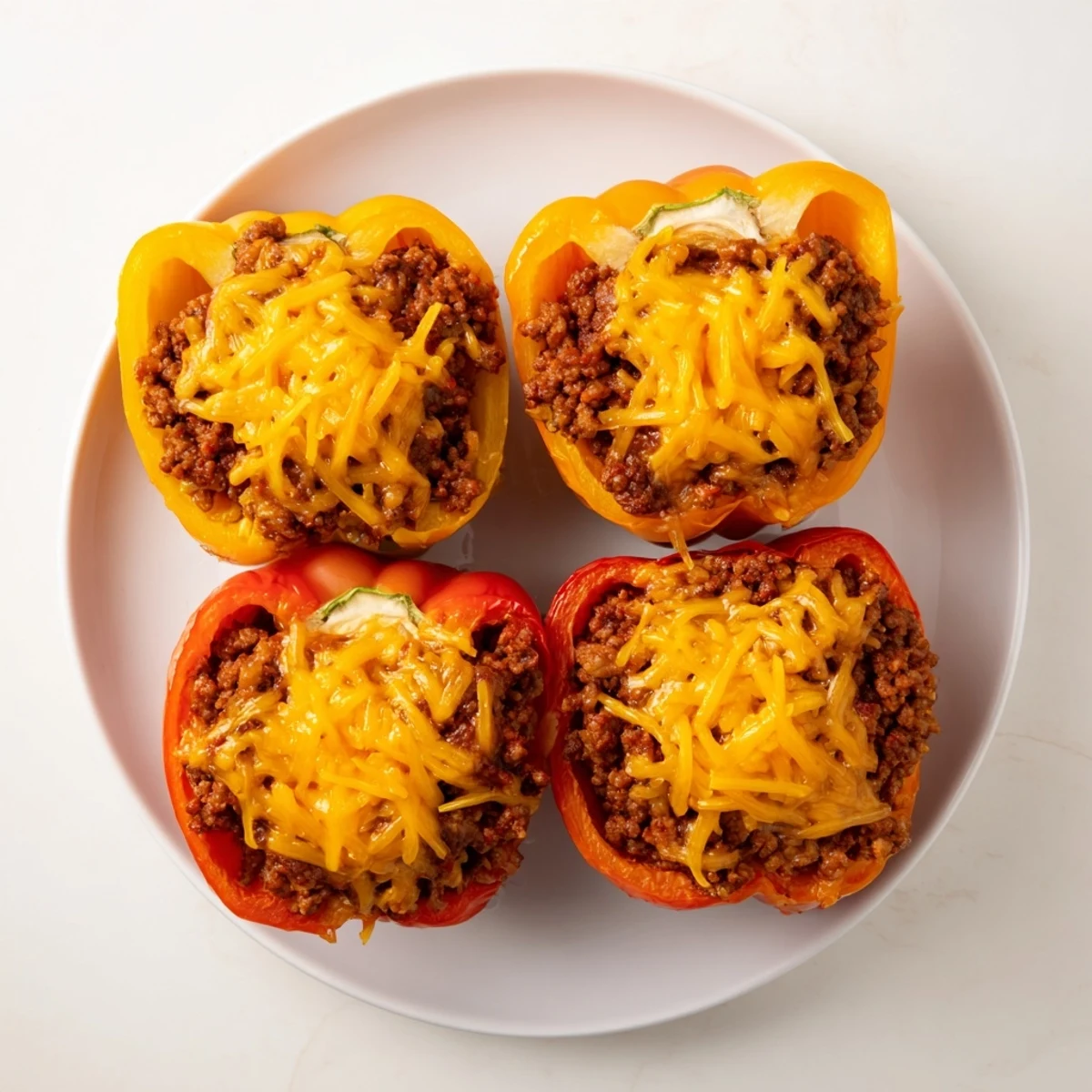 Perfectly baked, vibrant Sloppy Joe Stuffed Bell Peppers, a delicious comfort food classic.