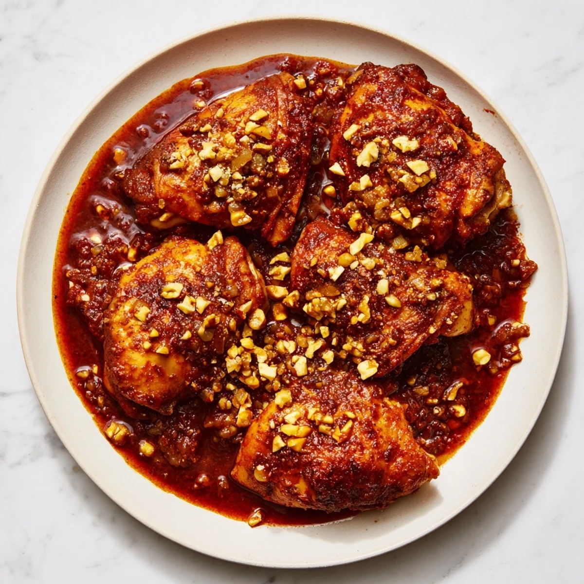 This Budget Fesenjan Stew with Chicken Thighs features rich, dark sauce coating tender chicken.