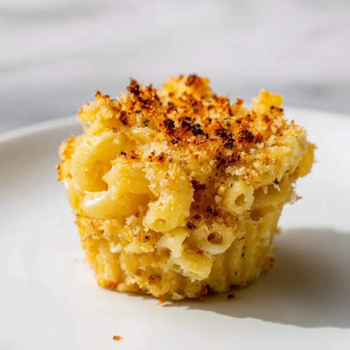 Mini muffin tin filled with perfectly baked ditalini mac and cheese bites, ready to be served hot.