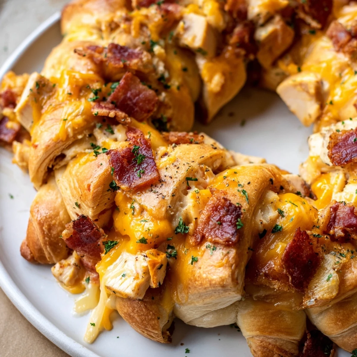 Golden brown Cheesy Chicken and Bacon Crescent Rolls, dripping with melted cheese, fresh from the oven.