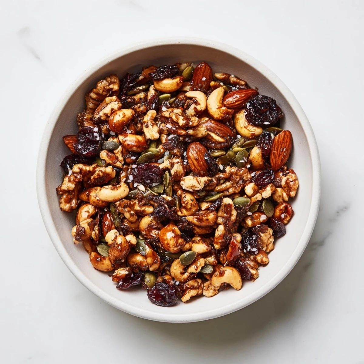 Golden roasted Squirrels Gourmet Nut Bowl, offering a delicious blend of nuts and seeds, ready to enjoy.