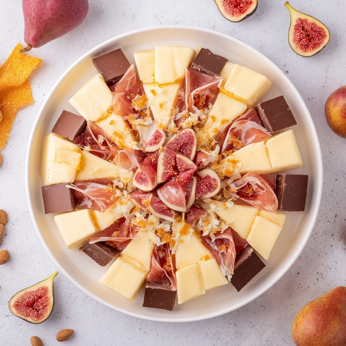 A visually stunning Christmas food board, the Éclat dÉtoiles Planche de Noël, laden with artisan ingredients and goodies.