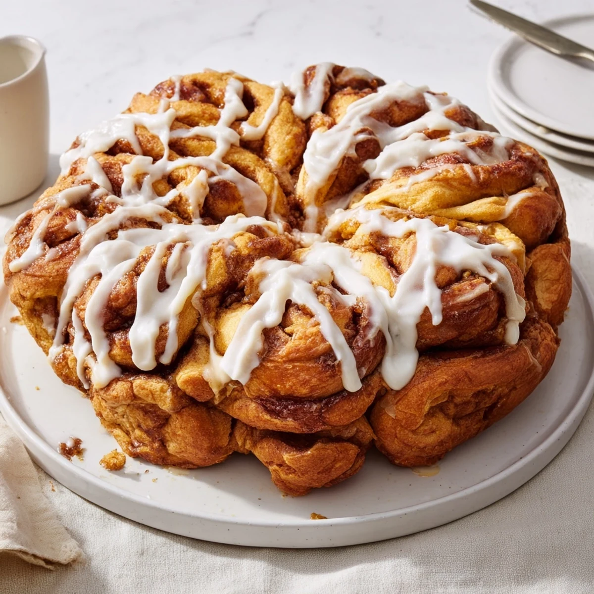 Freshly baked Giant Snowflake Sweet Roll, a beautiful American breakfast dessert, smelling of cinnamon.