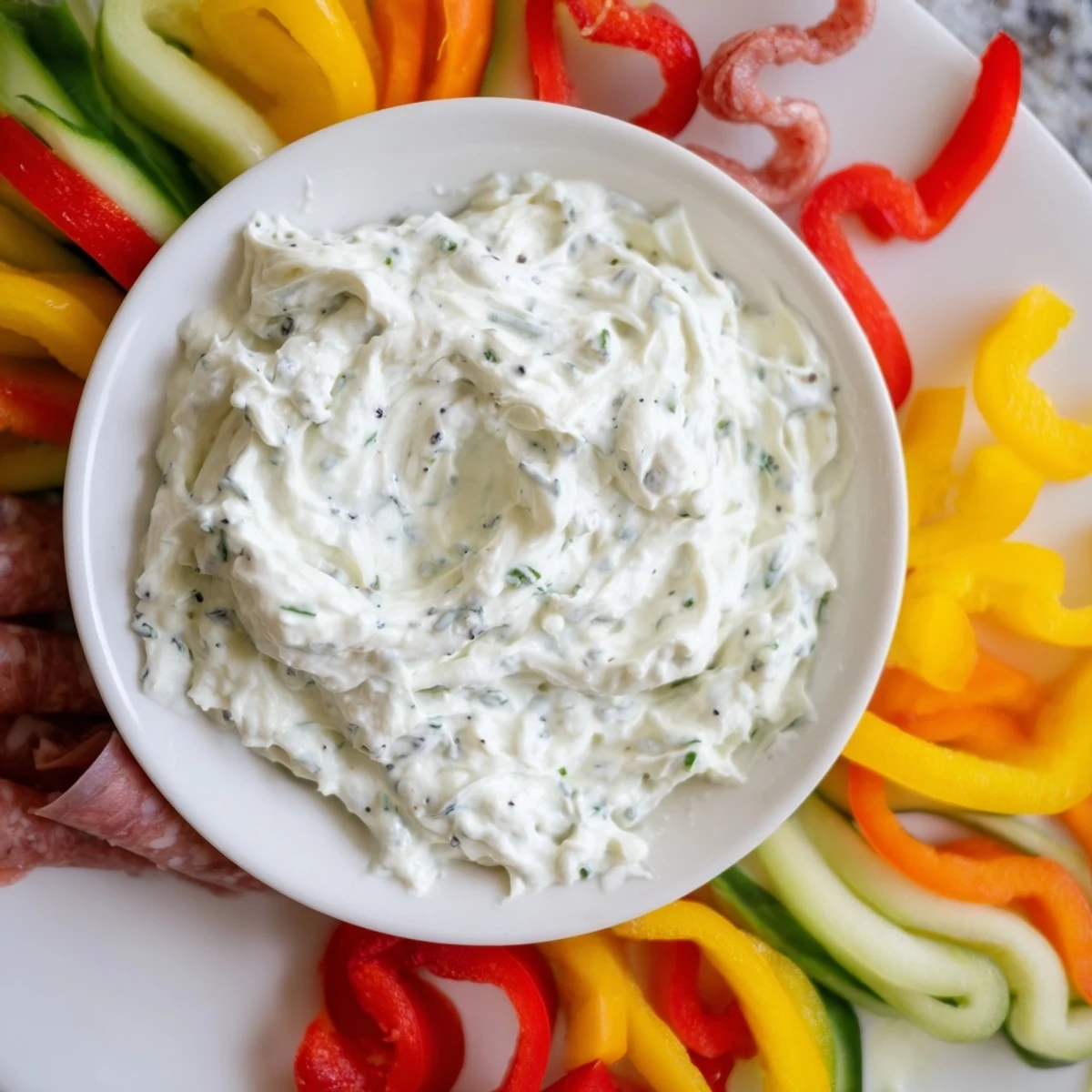 The Medusa Curls party platter: swirls of meat and vibrant peppers radiating from a cream cheese "head".