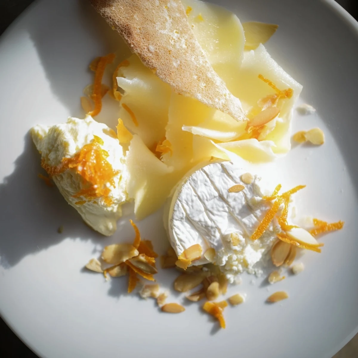 The Saffron Silk cheese board: a vibrant display of creamy, yellow-toned cheeses and luscious spreads.