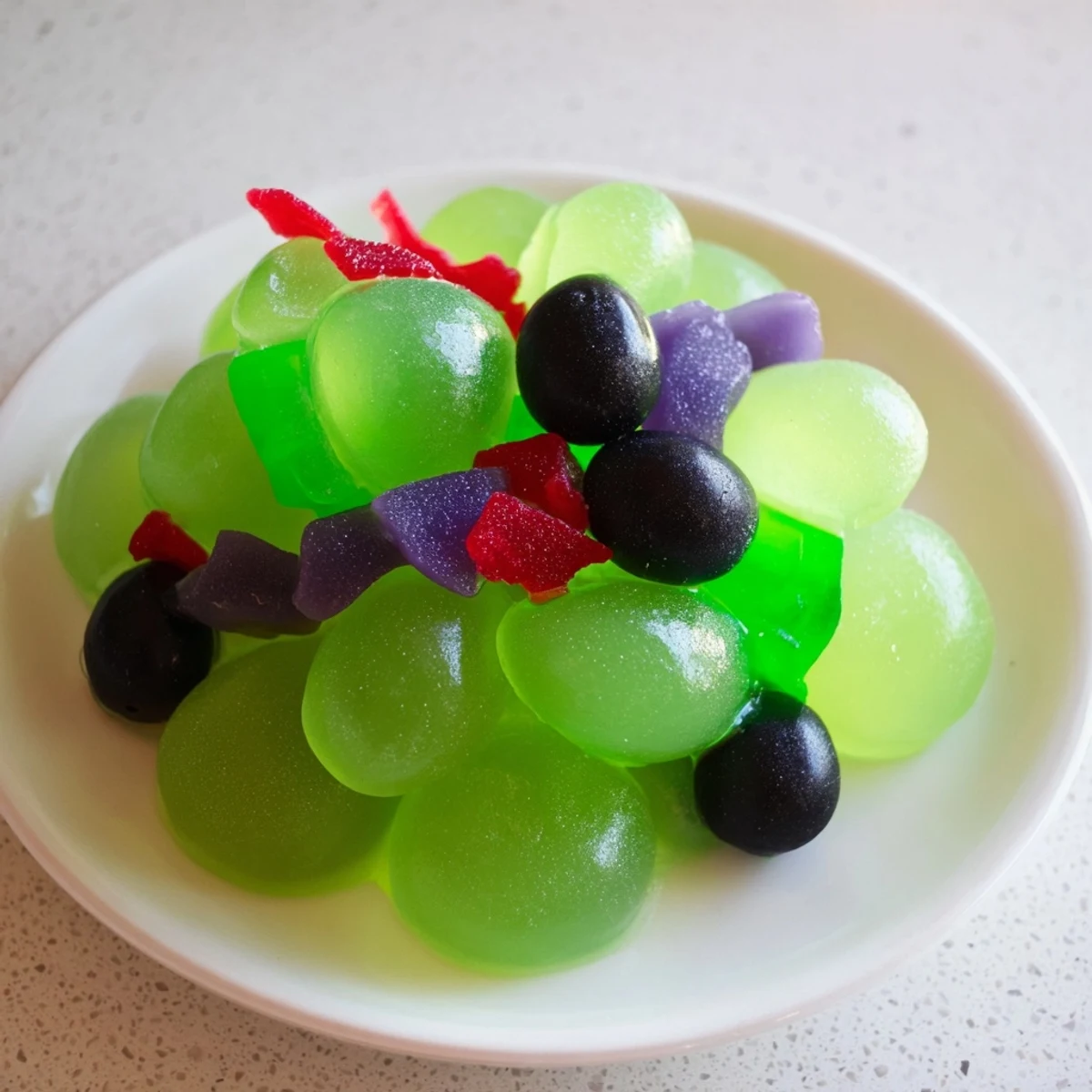 Colorful Poison Apple Candy Platter: A beautiful arrangement with apple and "poison" candies, perfect for Halloween.