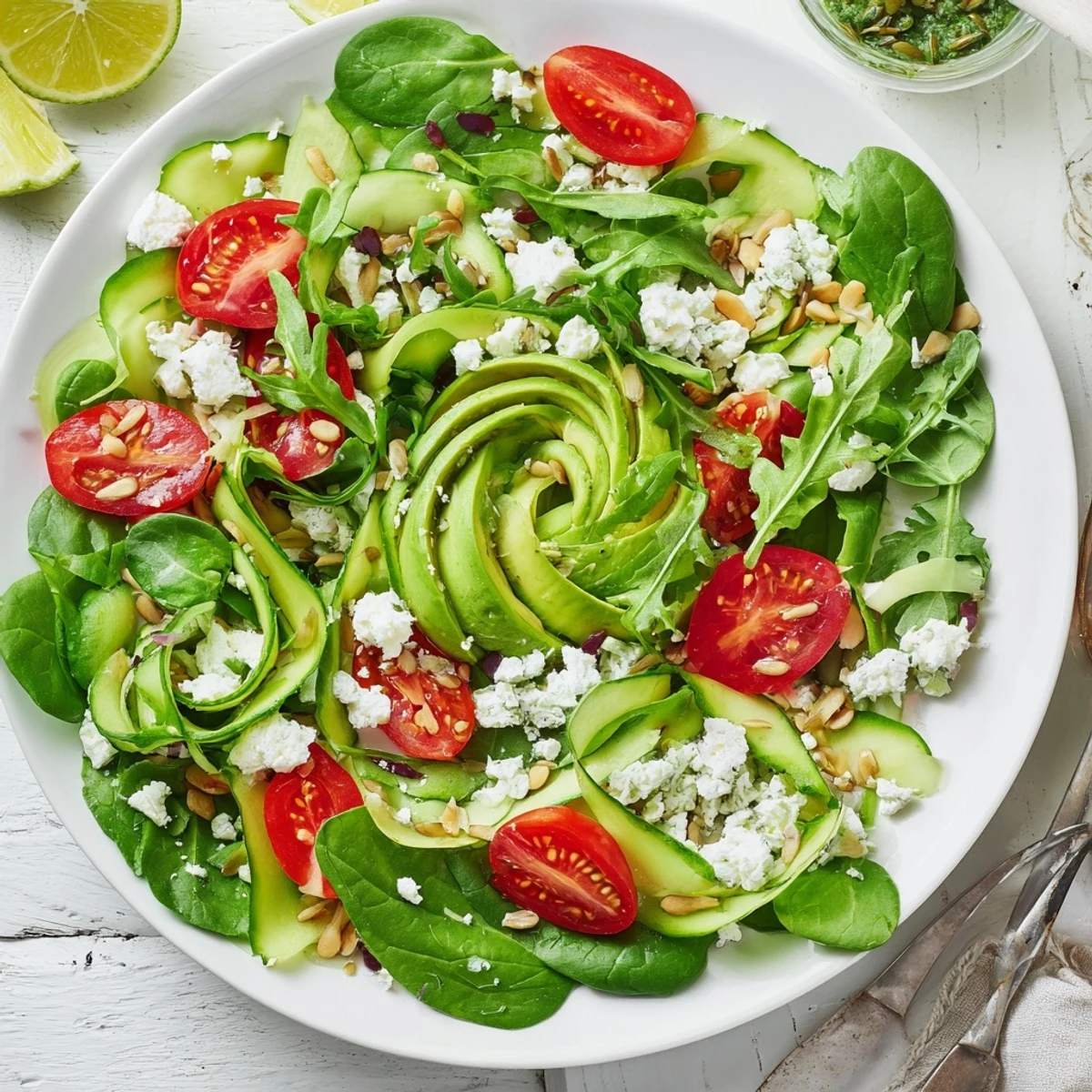 Close-up of the Golden Ratio Salad: a healthy, fresh salad with a beautiful presentation and flavor.