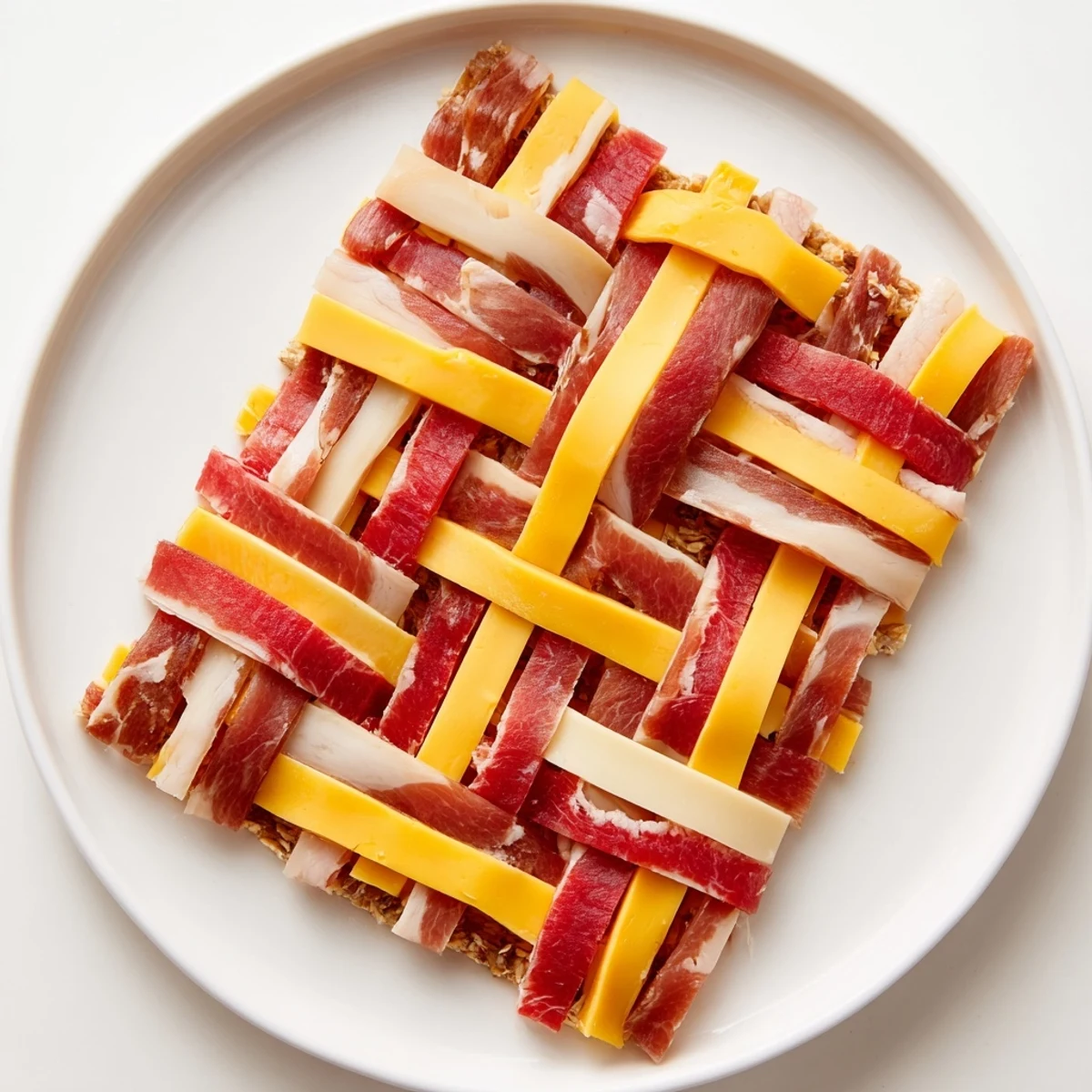 A vibrant close-up of The Tartan Plaid, showing a delicious, woven presentation of jerky.