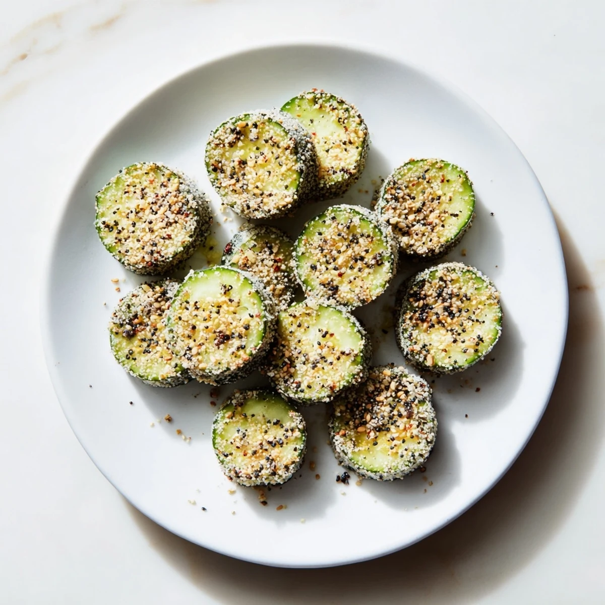 Freshly shaken Cucumber Shaker, bursting with everything bagel seasoning, ready for a satisfying, healthy snack.