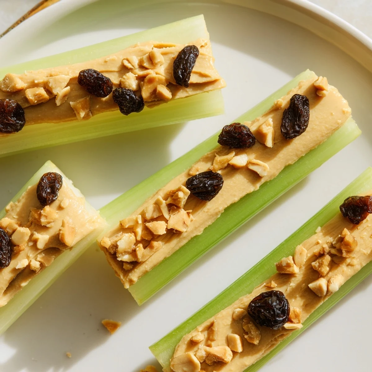 Creamy peanut butter fills fresh celery sticks, a delightful snack recipe, ready to eat for quick energy.