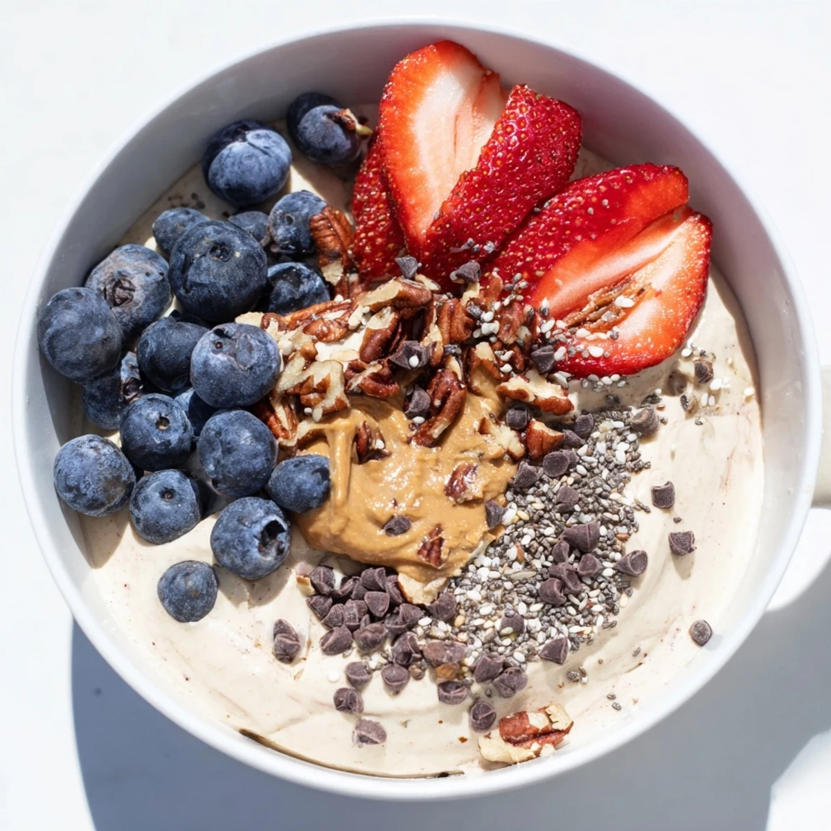 Homemade Protein Ice Cream Bowl, a chilled dessert with a smooth, scoopable texture, made in the Ninja Creami.