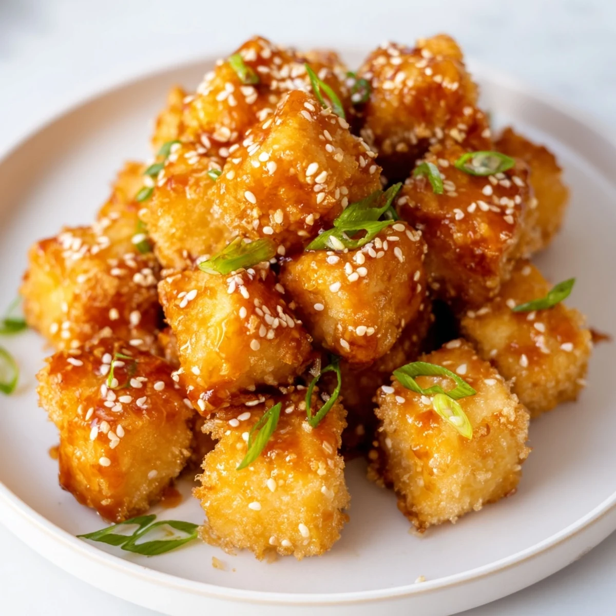 Crispy and flavorful, these homemade Honey Sriracha Tofu Nuggets are tossed in a spicy sauce.