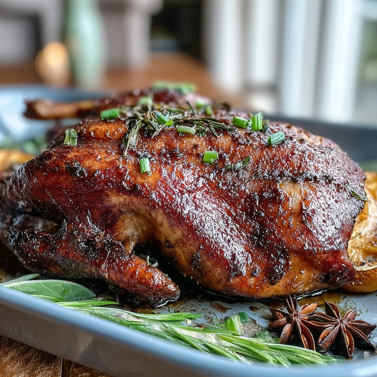 Aromatic Five-Spice Roast Ducks carved on a wooden board, showcasing tender meat and a crispy, flavorful crust.