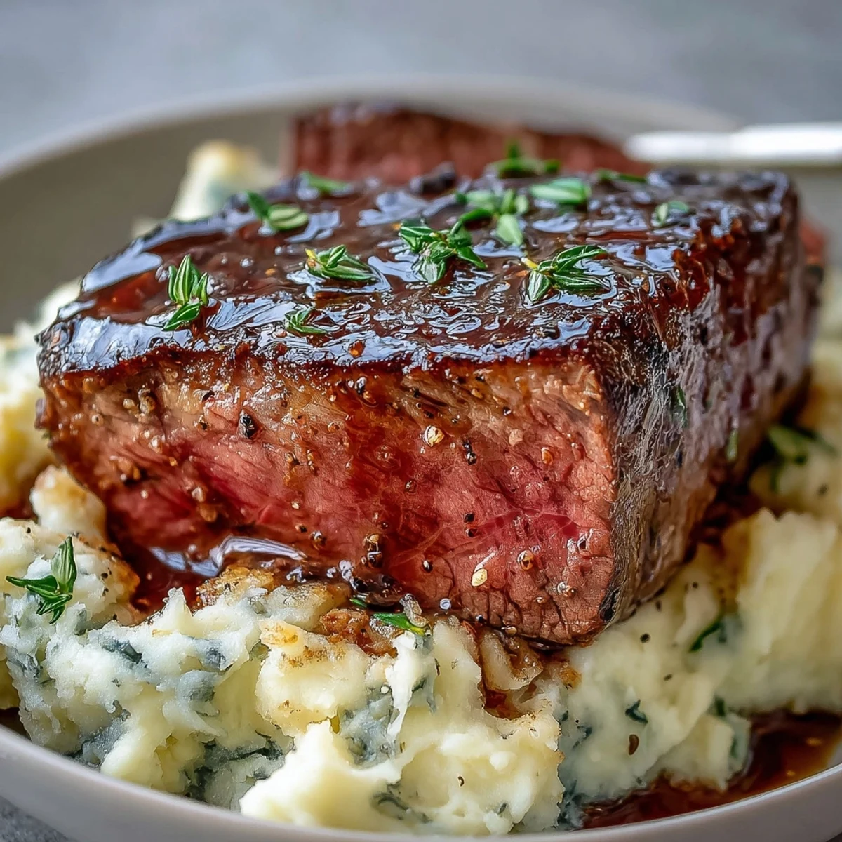 Succulent venison steaks paired with buttery caraway crushed swede and optional red wine reduction, perfect for a comforting, gluten-free main dish.