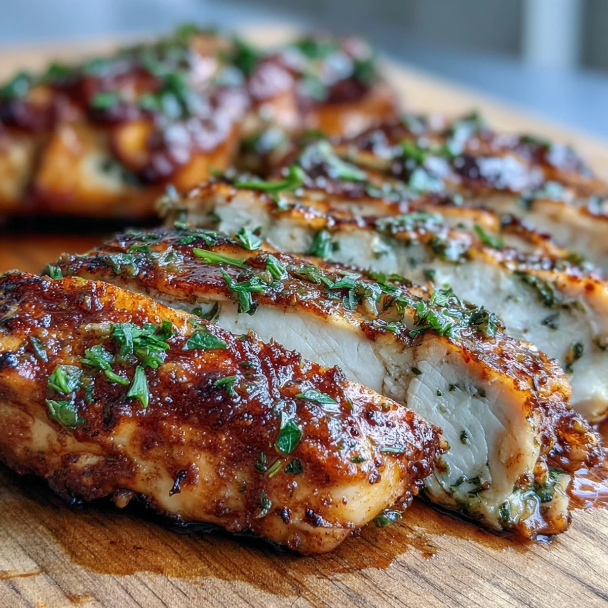 Juicy, herb-seasoned oven baked chicken breast sliced on a white plate, perfect for weeknight dinners or healthy meal prep.  