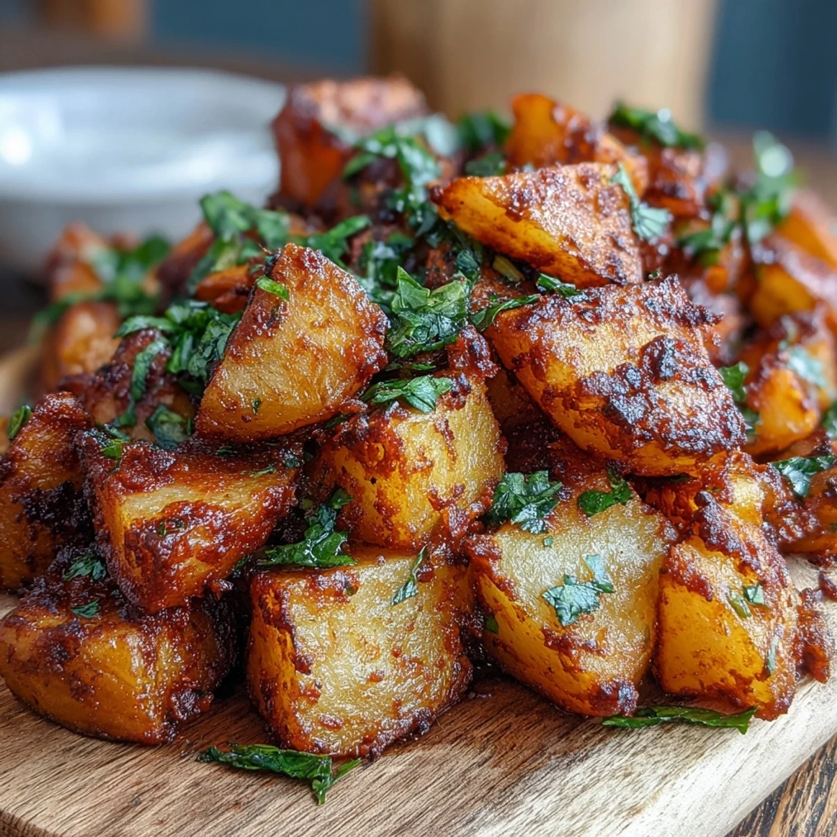 Golden, crispy diced potatoes coated in smoky spices and fresh cilantro for Spicy Mexican-Style Street Potatoes.