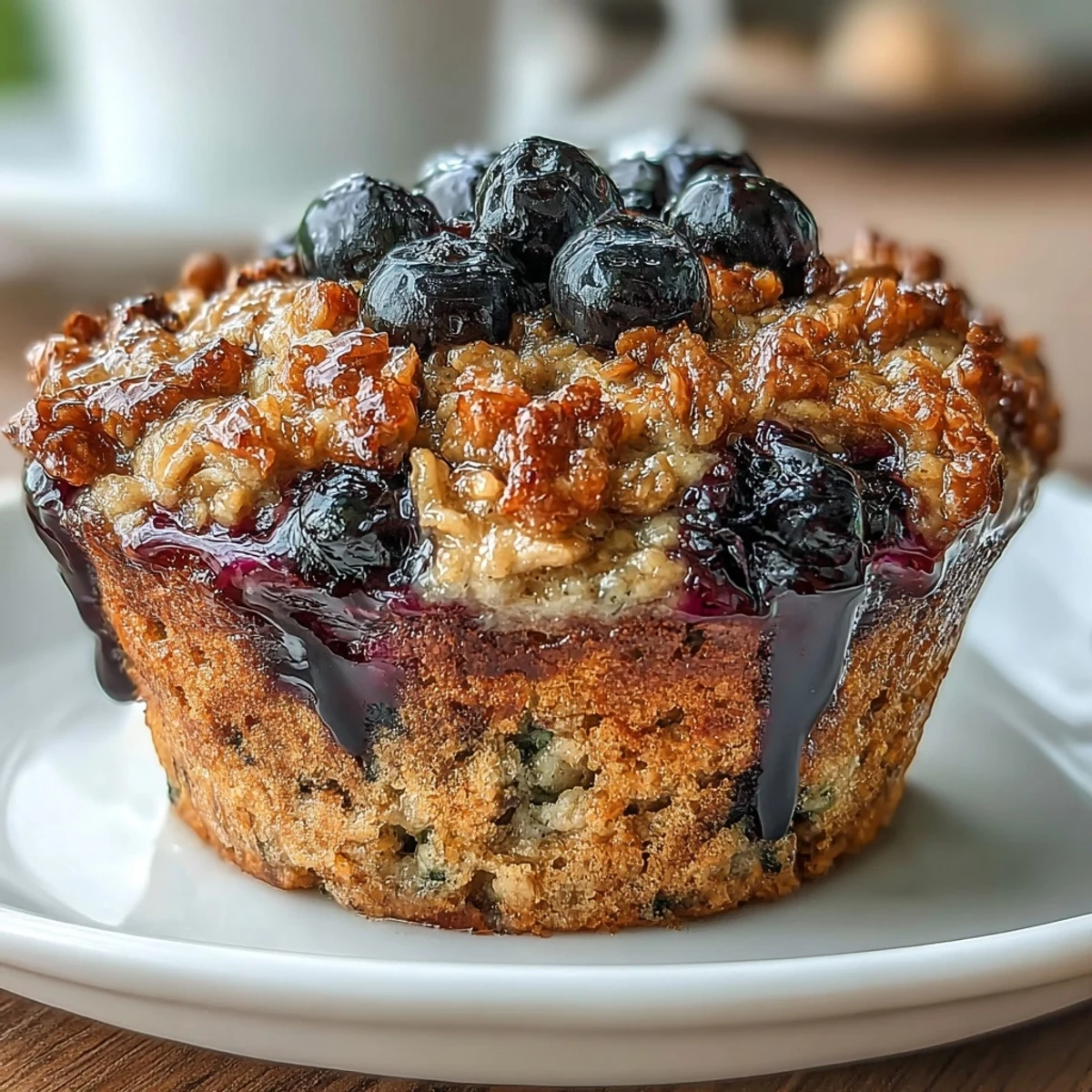 Golden baked oatmeal cups with juicy blueberries and lemon zest, perfect for a portable morning meal.