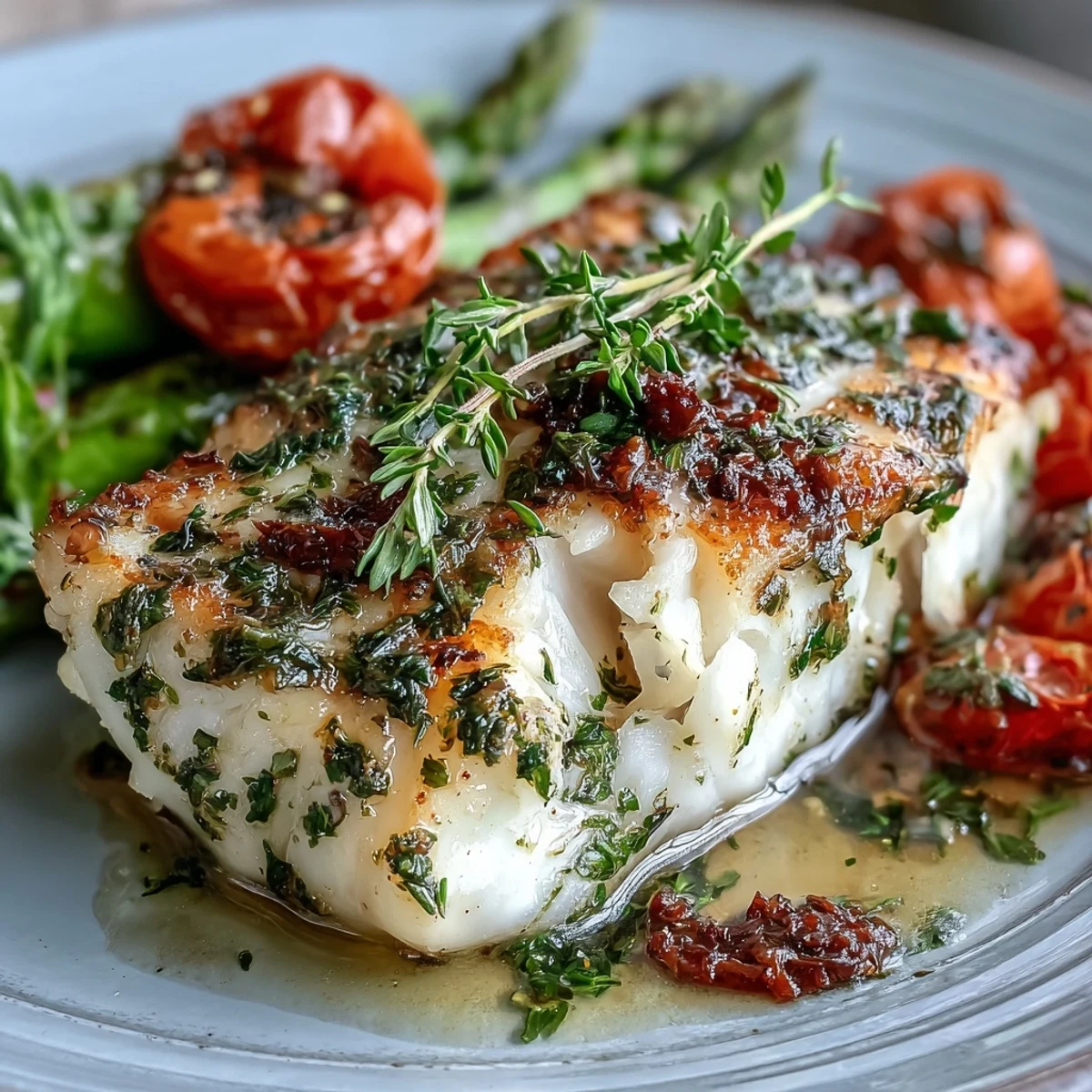 Bright and colorful baked lemon herb cod with crisp asparagus and burst cherry tomatoes, ready in under 30 minutes for a gluten-free, low-carb dinner.