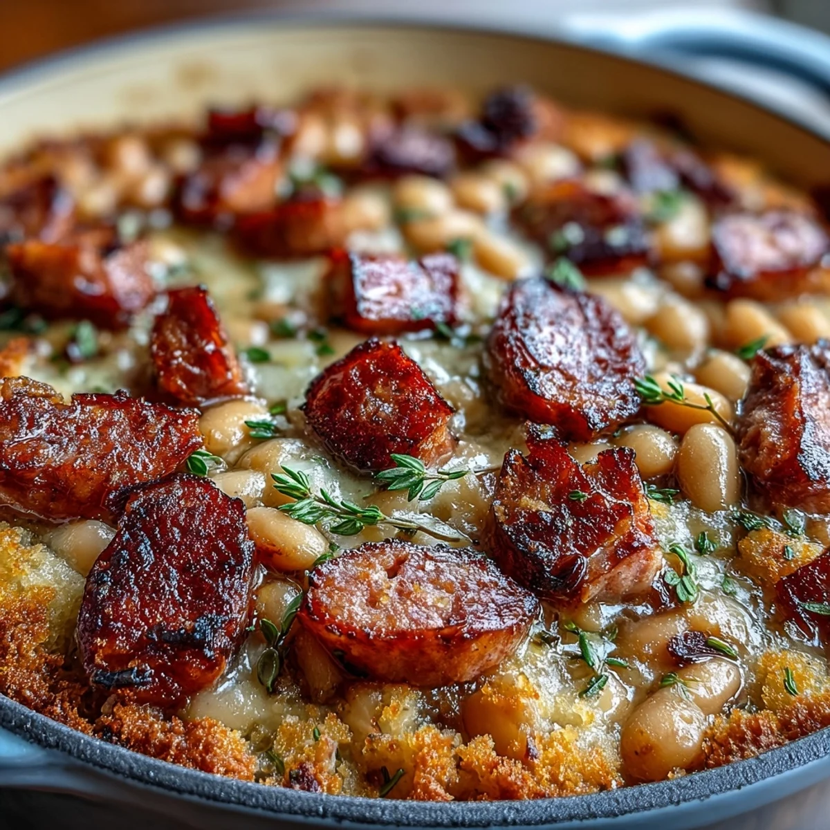 A rustic French casserole of white beans and smoky ham, slow-cooked with aromatic herbs for rich, hearty flavor.