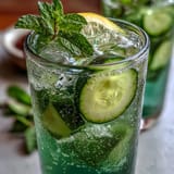Vibrant Sparkling Cucumber Mint Lemonade Mocktail garnished with fresh mint and citrus.