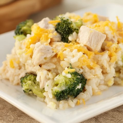 Golden, bubbling Chicken & Broccoli Rice Casserole, a creamy baked comfort food perfect for family dinners.